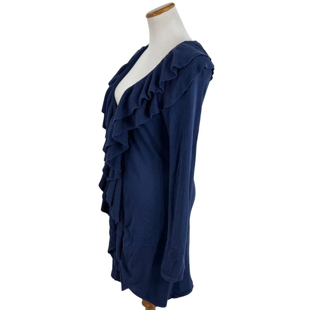 Vintage Y2K I.N.C Blue Ruffled Silk Cotton Cardigan | Coquette Minimalist Boho M - Picture 8 of 14